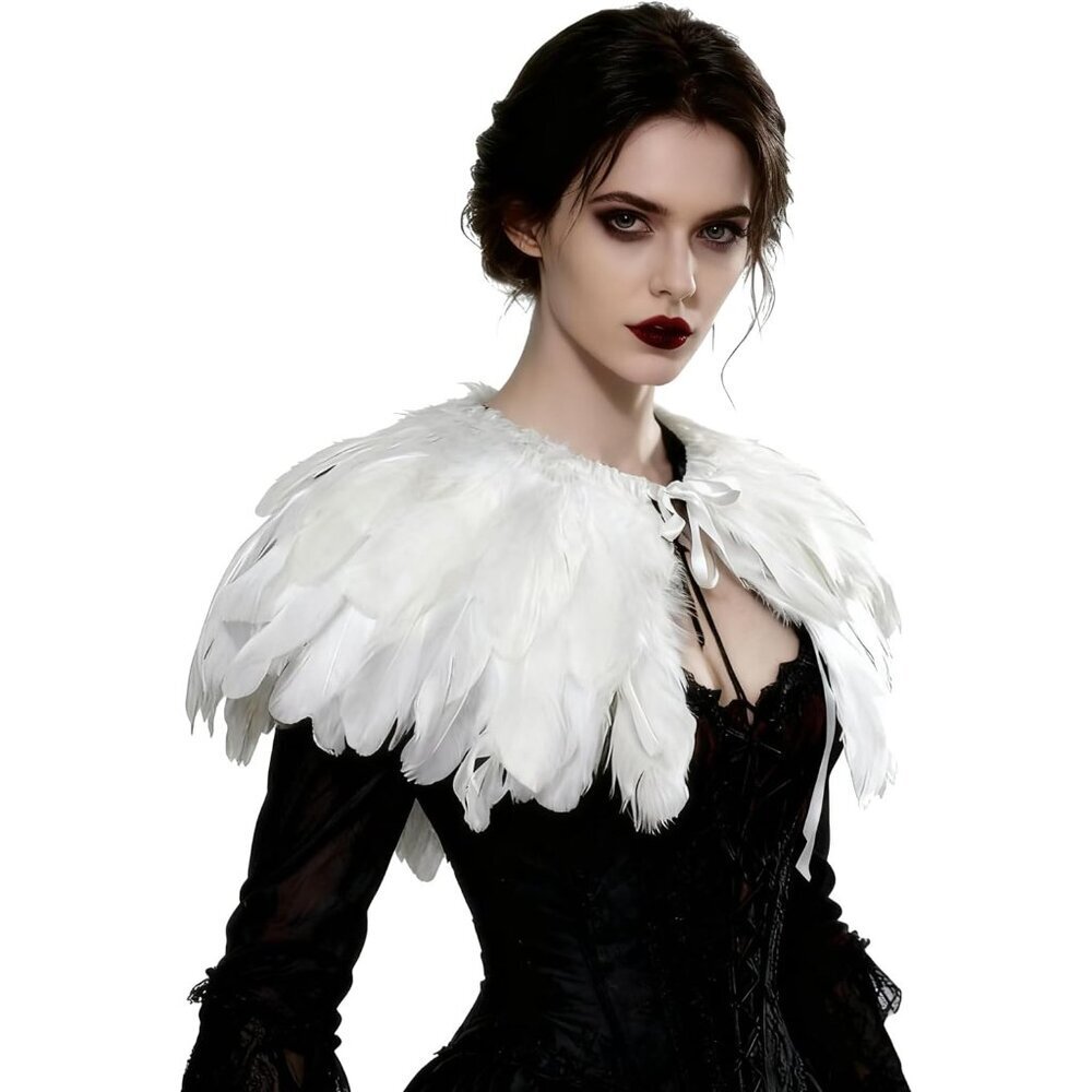 Ladies Feather Shawl Collar Epaulettes Fashion Shirt Natural Feathers